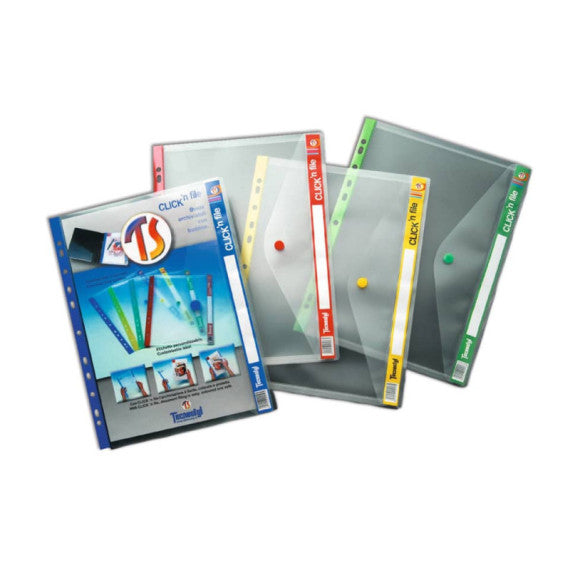 Buste con bottone CLICK' N File Tecnostyl in PPL perforazione universale 23,5x31 cm verde conf. 5 buste - AR22/5