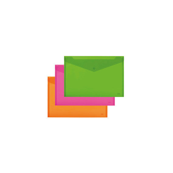 Buste con bottone - PPL - 24x18,5 cm - mix 3 colori fluo - Lebez - conf. 5 pezzi