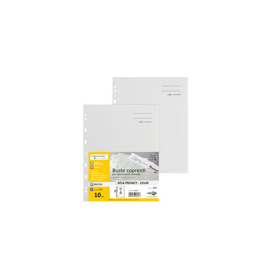 Buste con foratura universale Atla Privacy - per documenti riservati - 22 x 30 cm - bianco - Sei Rota - conf. 10 pezzi