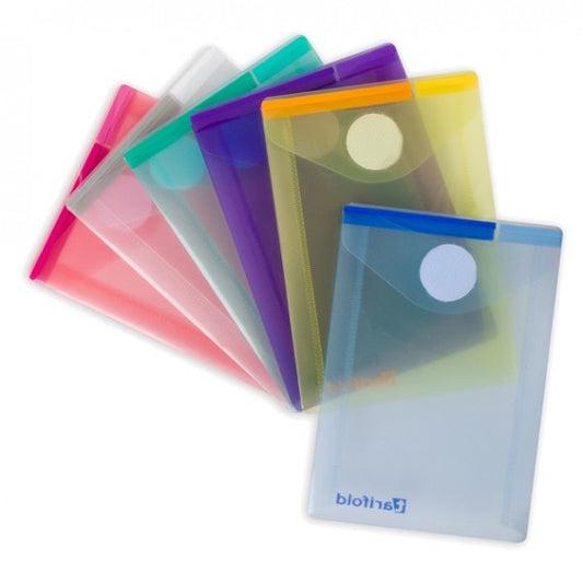 Buste con velcro - formato verticale - 8 x 11,5 cm - PP - colori assortiti - Djois - conf. 6 colori