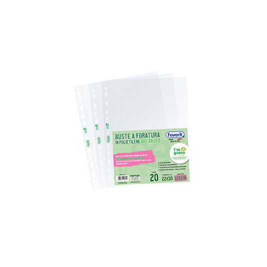 Buste forate - 22 x 30 cm - PE Bio-Based - liscio superior - Favorit - conf. 20 pezzi
