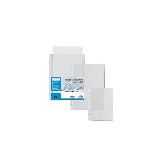 Buste forate Ercole - PVC liscio - 23 x 33 cm - trasparente - Sei Rota - conf. 25 pezzi