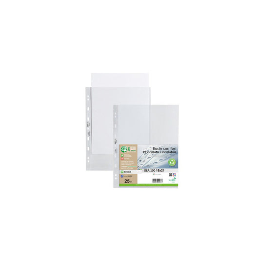 Buste forate Gea 100 - PP riciclato - buccia medium - 15 x 21 cm - Sei rota - conf. 25 pezzi
