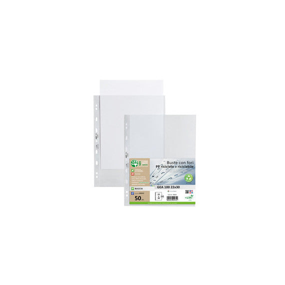 Buste forate Gea 100 - PP riciclato - buccia medium - 22 x 30 cm - Sei rota - conf. 50 pezzi