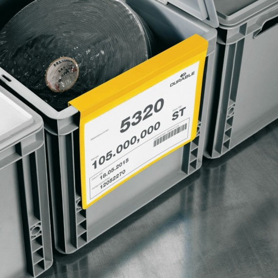 Buste identificative - con aletta pieghevole - A5 orizzontale - giallo - Durable - conf. 50 pezzi