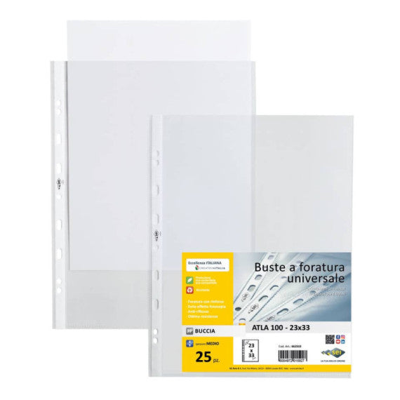Buste in PP buccia Sei Rota Atla 100 - medio spessore trasparente 23x33 - conf. 25 buste - 662310 CF32-14