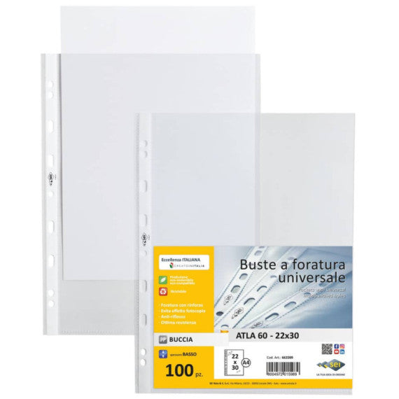 Buste in PP buccia Sei Rota Atla 60 - basso spessore trasparente 22x30 cm conf. 100 buste - 662209 CF.13