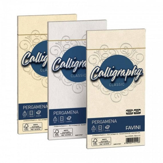 Buste per carta da lettere da stampare Favini Calligraphy Liscio 90 g/m² 11x22cm oro 03 25buste - A57W203