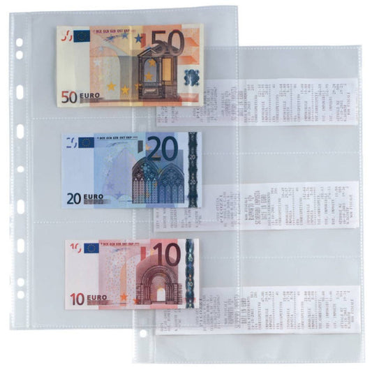 Buste porta banconote scontrini foratura universale Sei Rota Atla 6 spazi 9,5x19 cm trasparente - conf. 10 buste - 66221