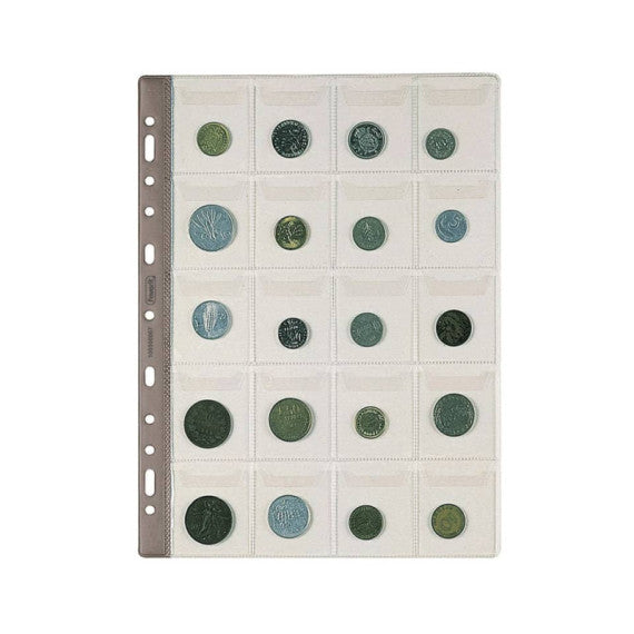 Buste porta monete trasp. a foratura universale Favorit top formato tasca 5x5,5 cm - conf. da 5 - 20 tasche