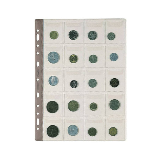 Buste porta monete trasp. a foratura universale Favorit top formato tasca 5x5,5 cm - conf. da 5 - 20 tasche