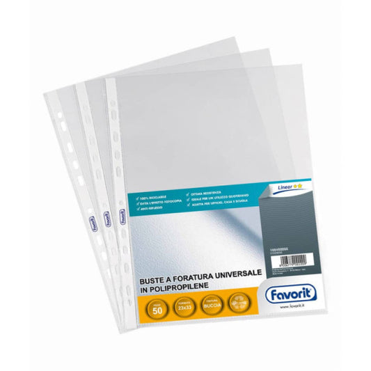 Buste trasp. a foratura universale FAVORIT buccia d'arancia linear 23x33 cm conf. da 50 - 100460066