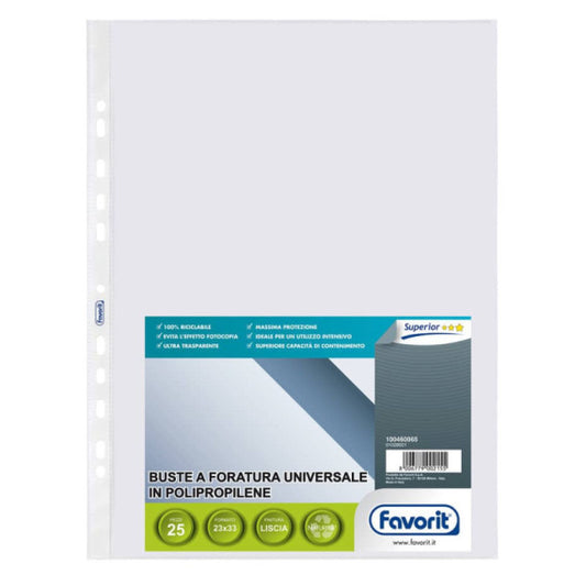 Buste trasp. a foratura universale FAVORIT liscia superior 23x33 cm conf. da 25 - 100460065