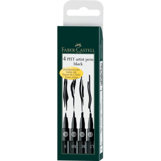 Bustina da 4 Pitt Artist Pen Faber-Castell: SC, SB, 1,5, B punte miste - 167139