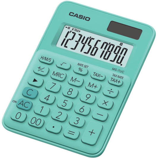 Calcolatrice da tavolo CASIO 10 cifre solare batteria - verde MS-7UC-GN-W-EC