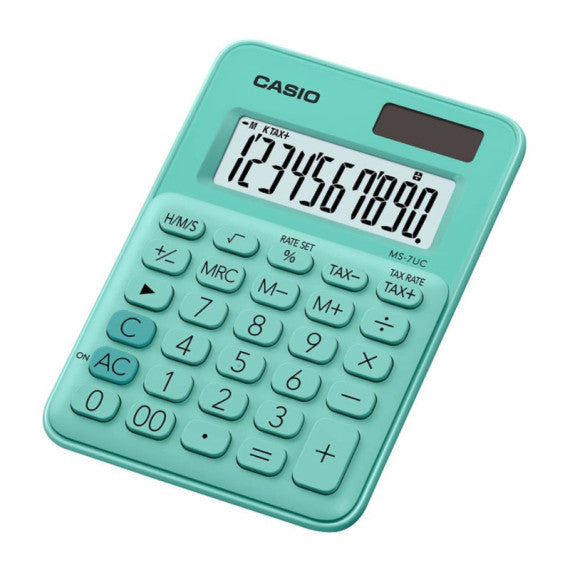 Calcolatrice da tavolo CASIO 10 cifre solare batteria - verde MS-7UC-GN-W-EC