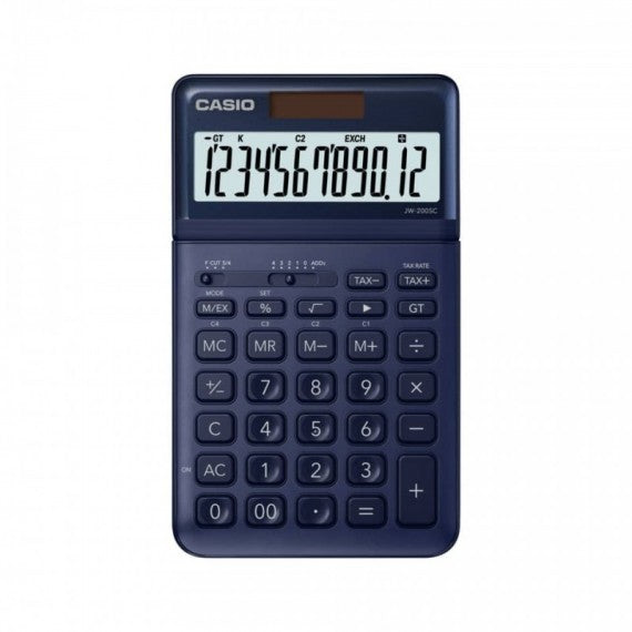 Calcolatrice da tavolo CASIO solare e batteria Navy Blu -display inclinabile 12 cifre - JW-200SC-NY