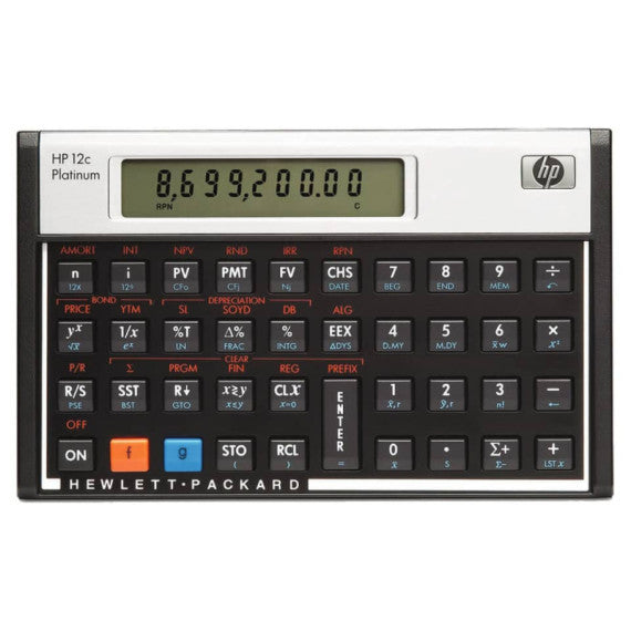 Calcolatrice finanziaria HP 12C Platinum con display LCD da 12 caratteri regolabile nero/argento HP-12C PLAT/UUZ