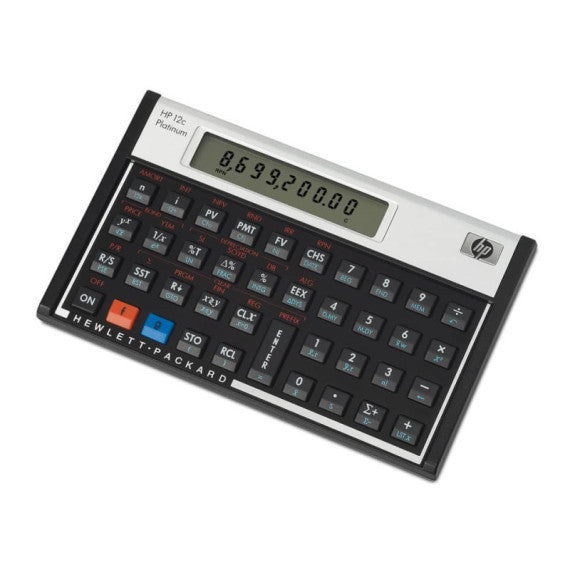 Calcolatrice finanziaria HP 12C Platinum con display LCD da 12 caratteri regolabile nero/argento HP-12C PLAT/UUZ