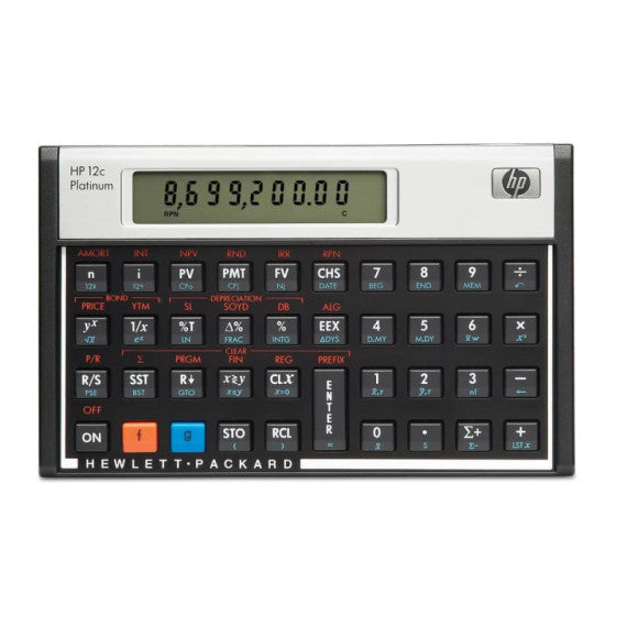 Calcolatrice finanziaria HP 12C Platinum con display LCD da 12 caratteri regolabile nero/argento HP-12C PLAT/UUZ