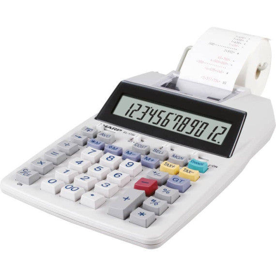 Calcolatrice scrivente a doppia alimentazione SHARP EL-1750V con display LCD a 12 cifre grigio - SH-EL1750V