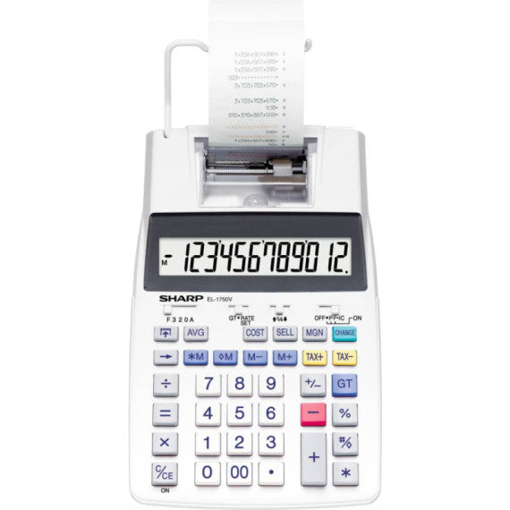 Calcolatrice scrivente a doppia alimentazione SHARP EL-1750V con display LCD a 12 cifre grigio - SH-EL1750V