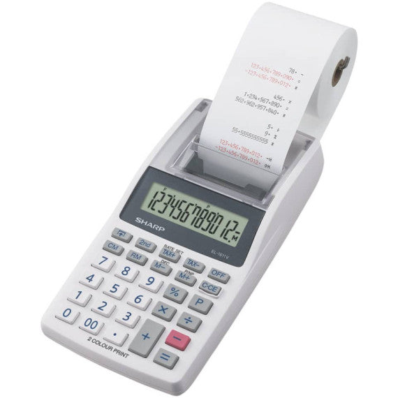 Calcolatrice scrivente mobile 12 cifre Sharp EL-1611V 2 colori di stampa doppia alimentazione grigia - SH-EL1611V
