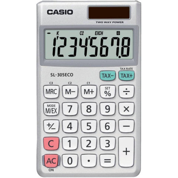 Calcolatrice tascabile Casio BIG LC-display 8 cifre solare e batteria Grigio - SL-305ECO-W-EP