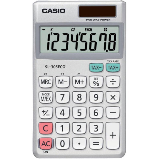 Calcolatrice tascabile Casio BIG LC-display 8 cifre solare e batteria Grigio - SL-305ECO-W-EP