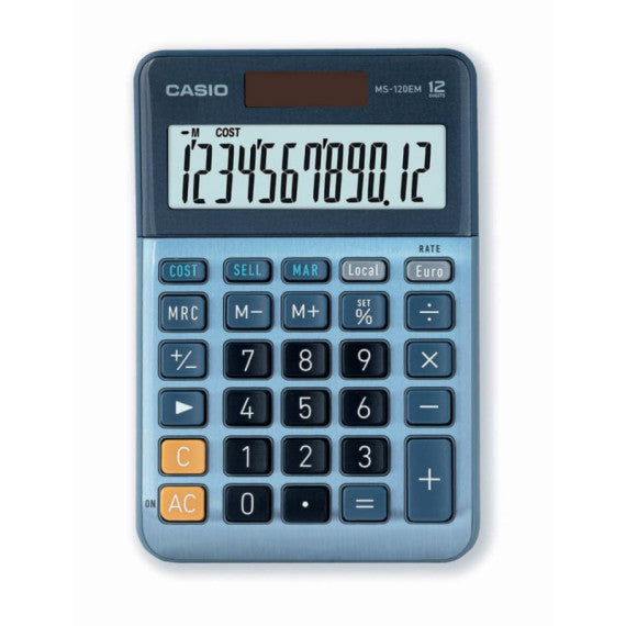 Calcolatrici da tavolo CASIO Extra Big LC solare e batteria display 12 cifre - blu - MS-120EM-W-EP