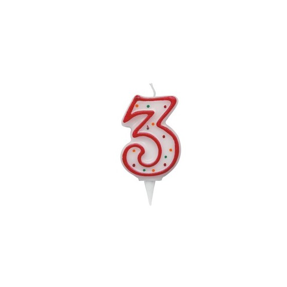 Candelina Zuccherino - numero 3 - H 8.5 cm - Big  party