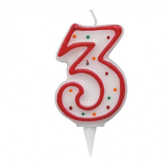 Candelina Zuccherino - numero 3 - H 8.5 cm - Big  party