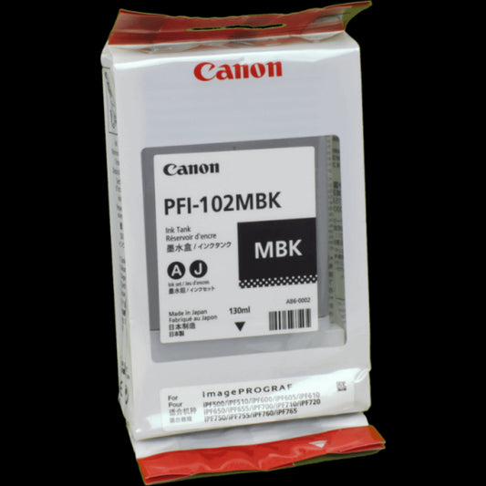 CANON PFI-102MBK MATTE BLACK 0894B001 CARTUCCIA ORIGINALE PER CANON IPF500 IPF600 IPF700 LP17 LP24 PFI102MB 130ML