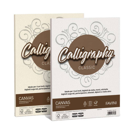 Carta canvas FAVINI Calligraphy per lettere ruvido su entrambi i lati 100 g/m² A4 avorio 02  50 fogli - A69Q214