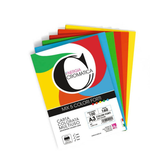 Carta colorata Deco Cromatica colori forti formato A3 100 ff - 5 colori assortiti 160 gr - 12307/100