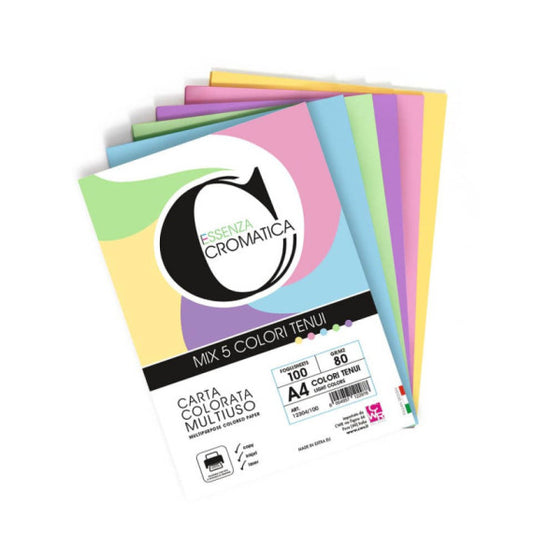 Carta colorata Deco Cromatica colori tenui formato A4 - 5 colori assortiti in 100 ff - 160 gr - 12304/100