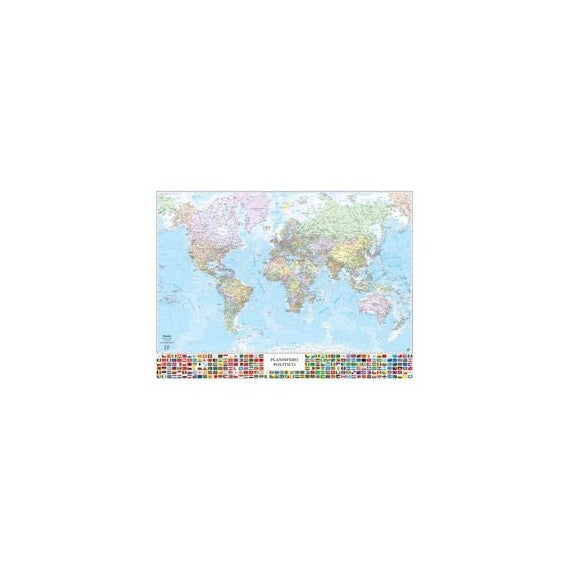 Carta geografica Mondo con Bandiere - murale - 132 x 97 cm - Belletti