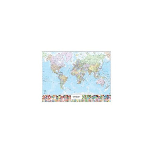 Carta geografica Mondo con Bandiere - murale - 132 x 97 cm - Belletti