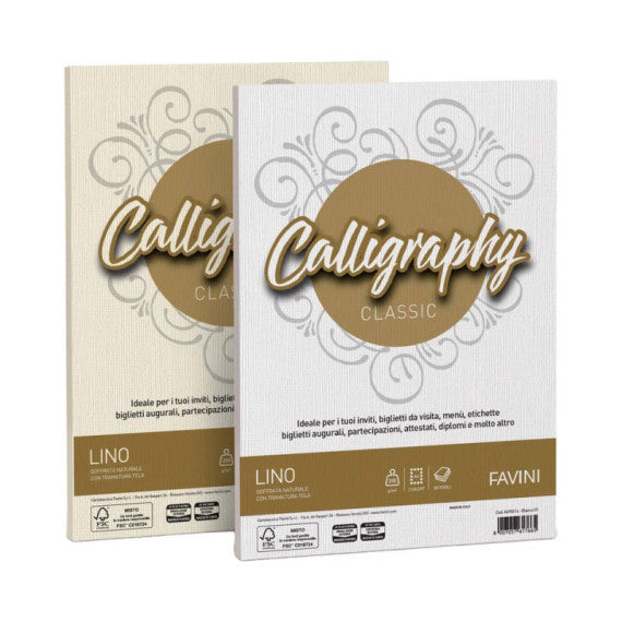 Carta lino FAVINI Calligraphy per lettere per stampa inkjet e laser 120 g/m² A4 avorio 02  50 fogli - A69Q514