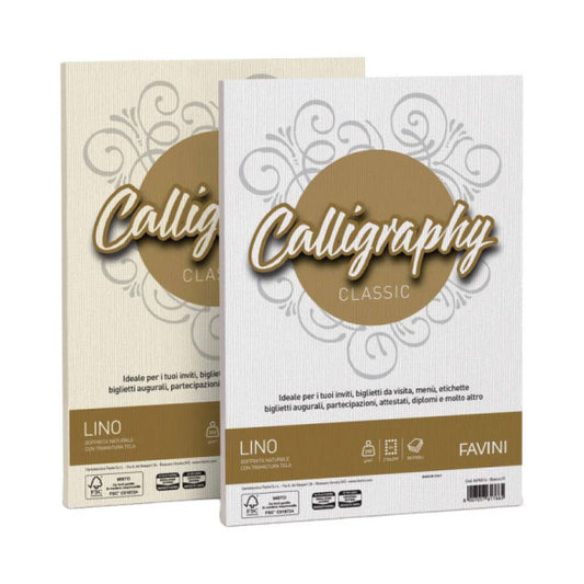 Carta lino FAVINI Calligraphy per lettere per stampa inkjet e laser 200 g/m² A4 avorio 02  50 fogli - A69Q614