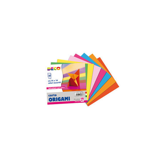 Carta per origami - 14x14cm - colori assortiti  - DECO - Conf. da 20 fogli