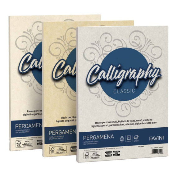 Carta pergamena FAVINI Calligraphy per lettere da stampare, finitura liscia 190 g/m² A4 oro 03  50 fogli - A69W084