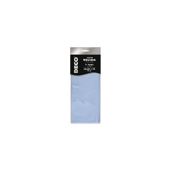 Carta velina - 20 gr - 50 x 76 cm - azzurro baby - Deco - busta 5 fogli