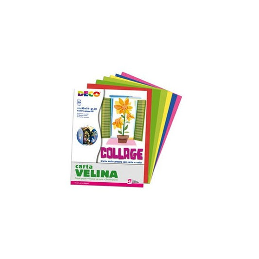 Carta velina - 50 x 76 cm - 10 colori assortiti - Deco - busta 50 fogli