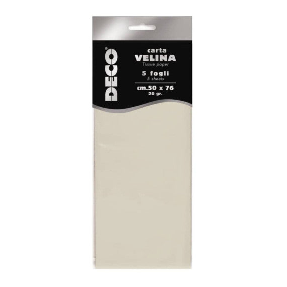 Carta velina CWR in busta da 5 fogli - 50x76 cm - 20 g/mq avorio 12283/04
