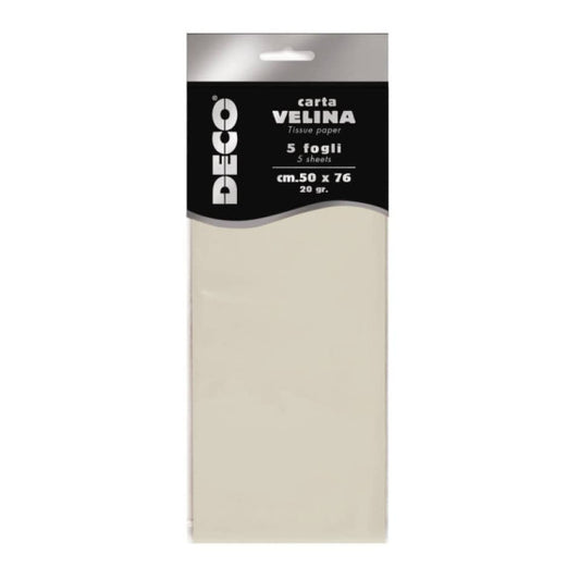 Carta velina CWR in busta da 5 fogli - 50x76 cm - 20 g/mq avorio 12283/04