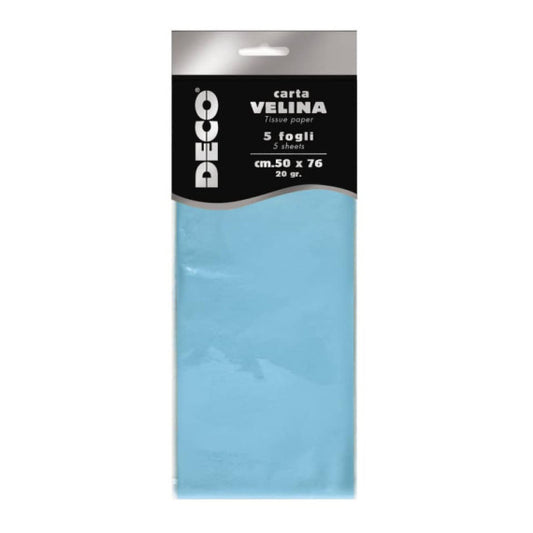 Carta velina CWR in busta da 5 fogli - 50x76 cm - 20 g/mq azzurro 12283/13