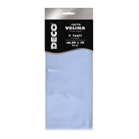Carta velina CWR in busta da 5 fogli - 50x76 cm - 20 g/mq azzurro baby 12283/12