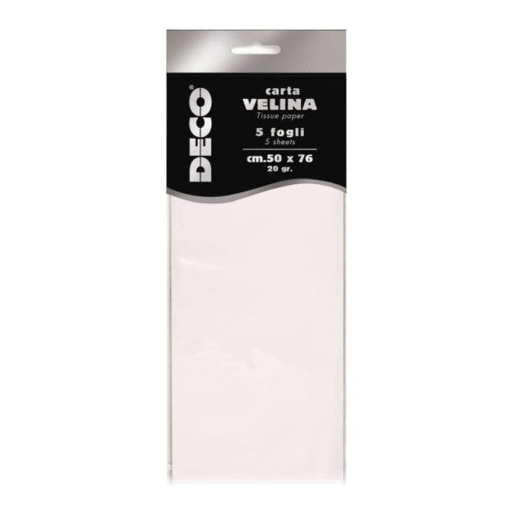 Carta velina CWR in busta da 5 fogli - 50x76 cm - 20 g/mq bianco 12283/01