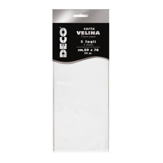 Carta velina CWR in busta da 5 fogli - 50x76 cm - 20 g/mq bianco perlescente 12295/01